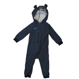 Carters boy’s hooded fleece jumpsuit 18 months ,blue striped